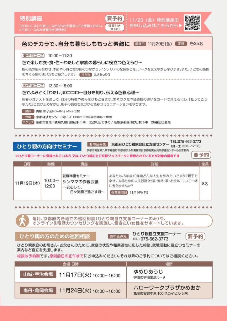 マザーズジョブカフェ 就職・転職を目指す女性のためのしごと力アップセミナー(11月)